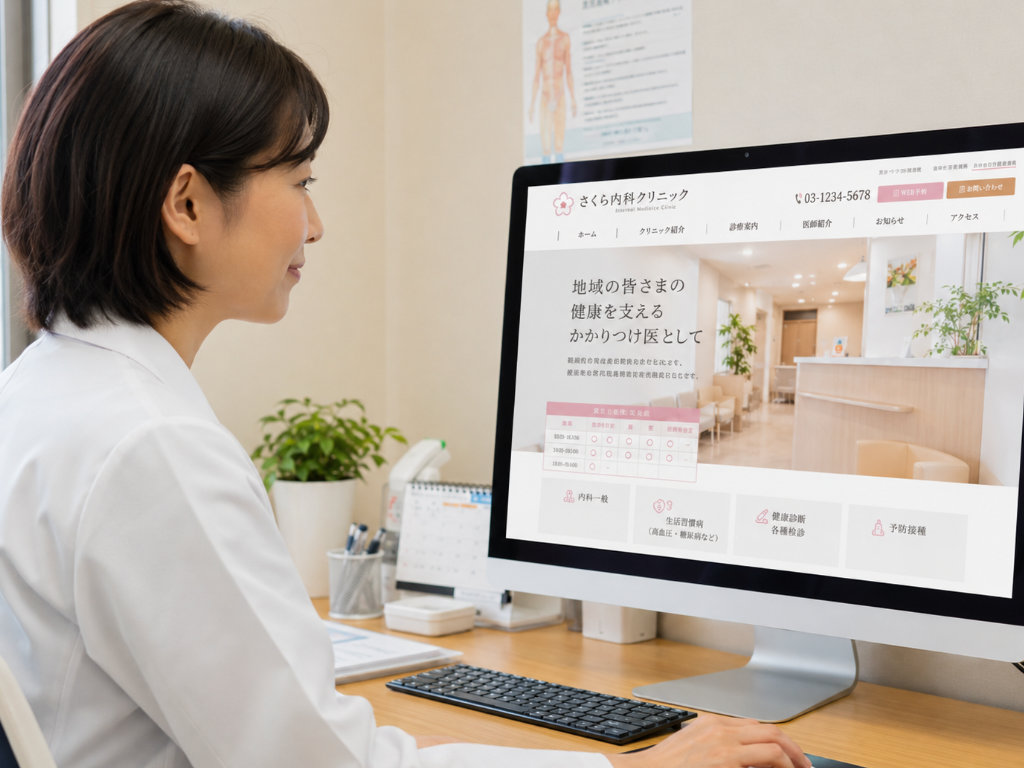 クリニックホームページのリニューアル計画を確認する画面イメージ